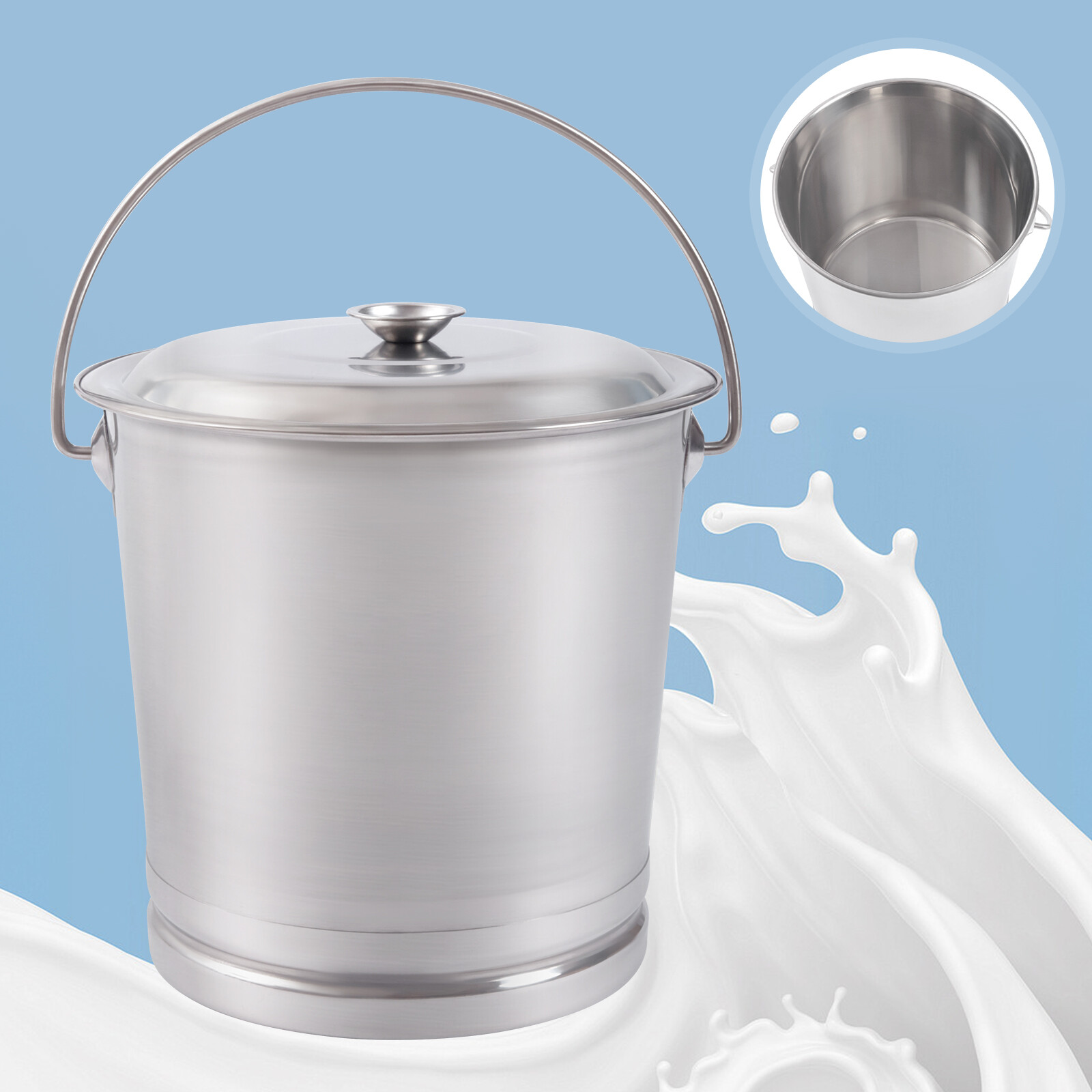 Stainless Steel Milk Pail Bucket with Lid Handle 8.5 Qt Milk Pail Stainless