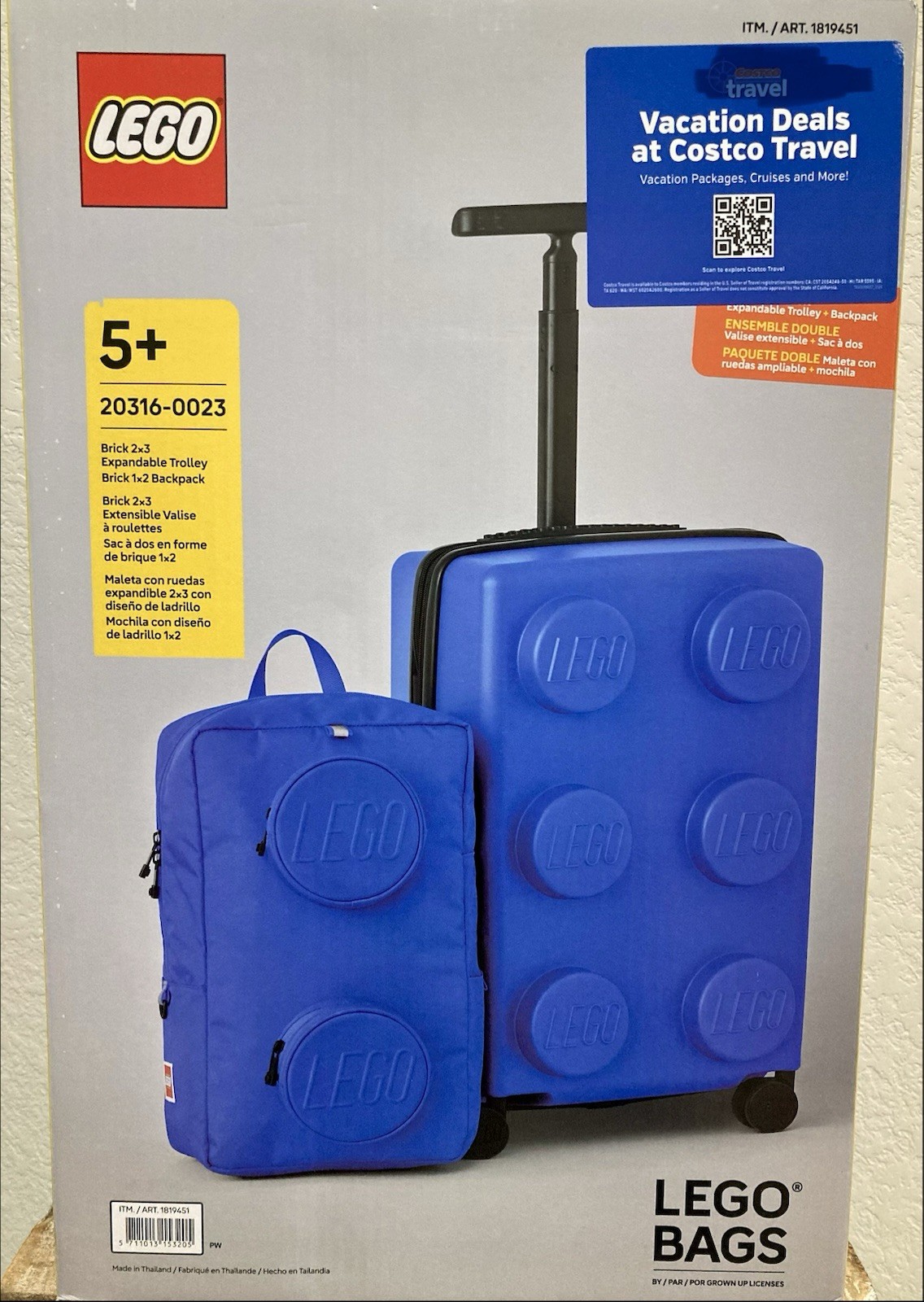 LEGO Kids 2-Piece Luggage Set Expandable Trolley & Backpack Travel Bag Blue NIB