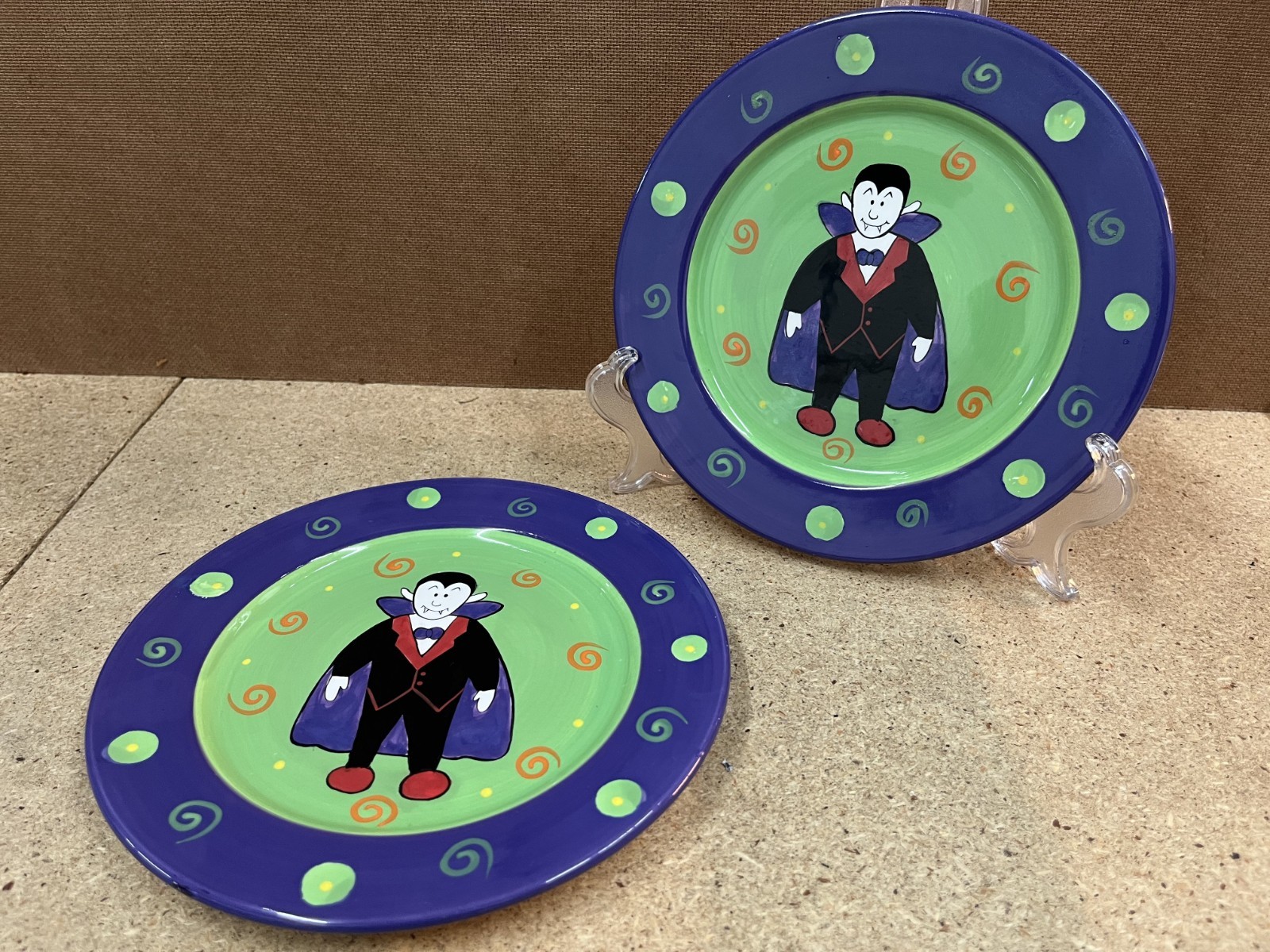 Set Of 2 Luncheon Salad Plates 8" Sonoma Dracula Vampire Halloween Spooky