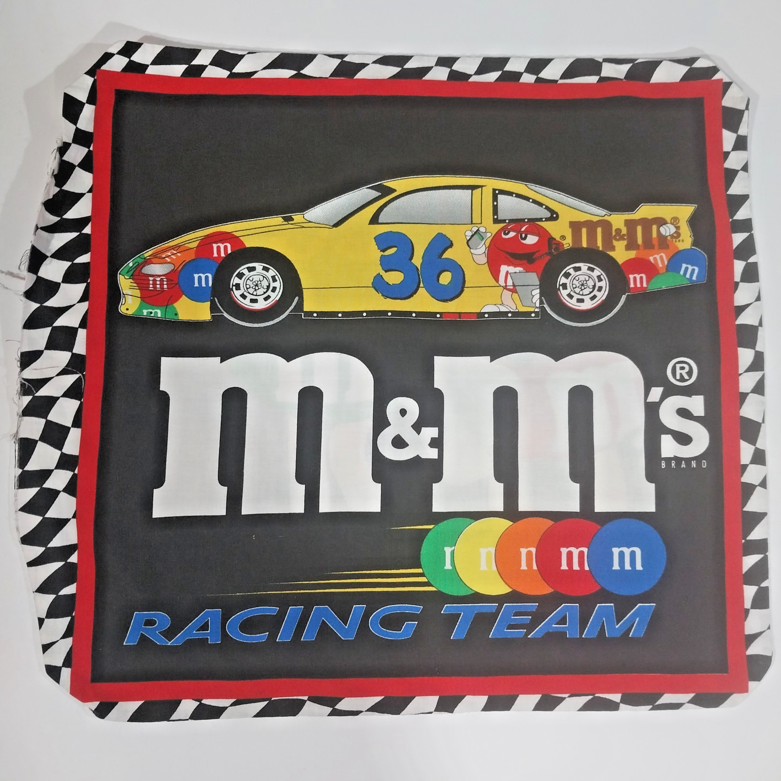 Vintage Stuffable 16in/16in M&M's Racing Team Pillow Case Panel Mint Graphics