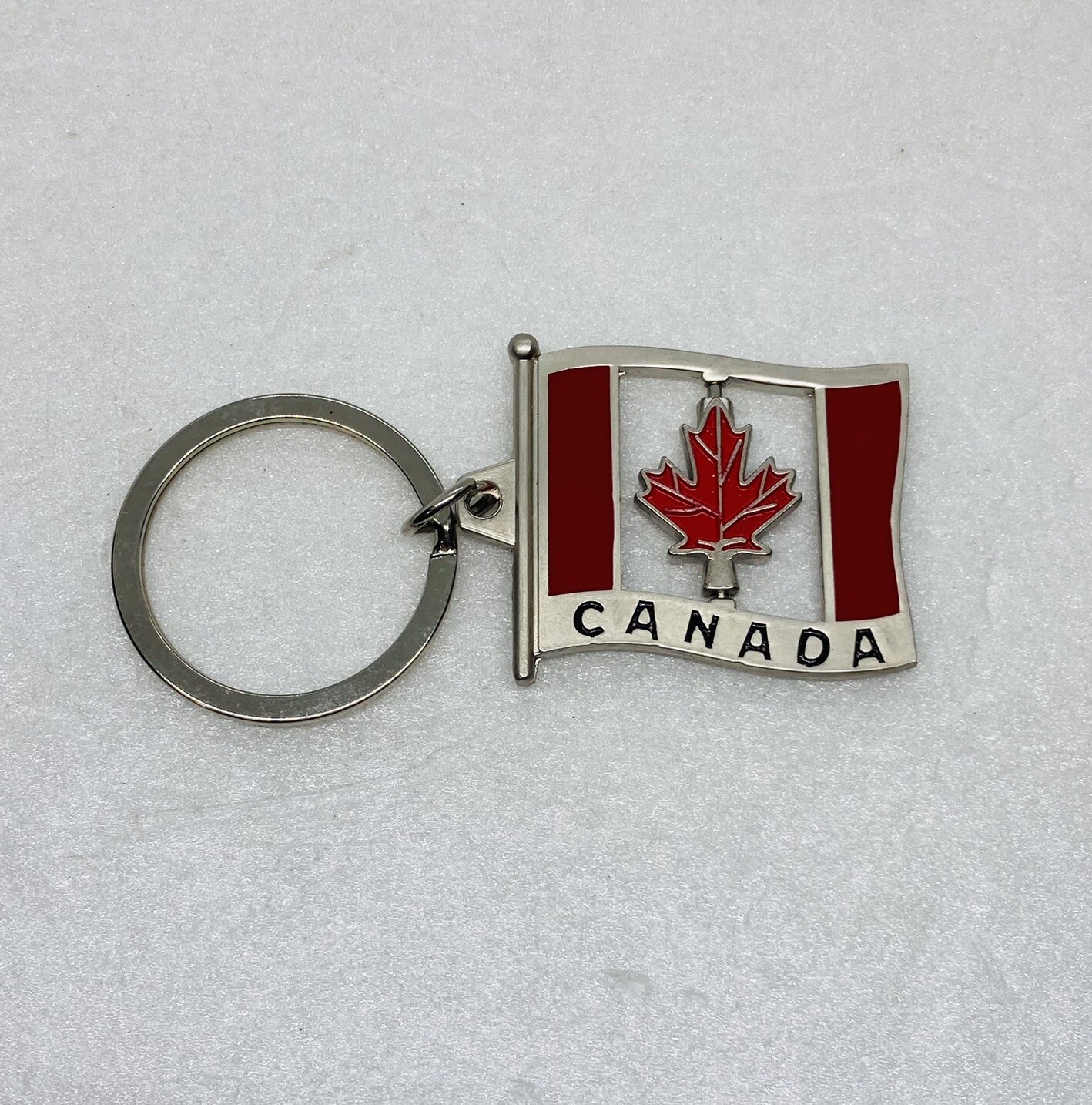 Vintage Enamel Canada Flag Keychain Charm Rotating Maple Leaf Art Decor 16