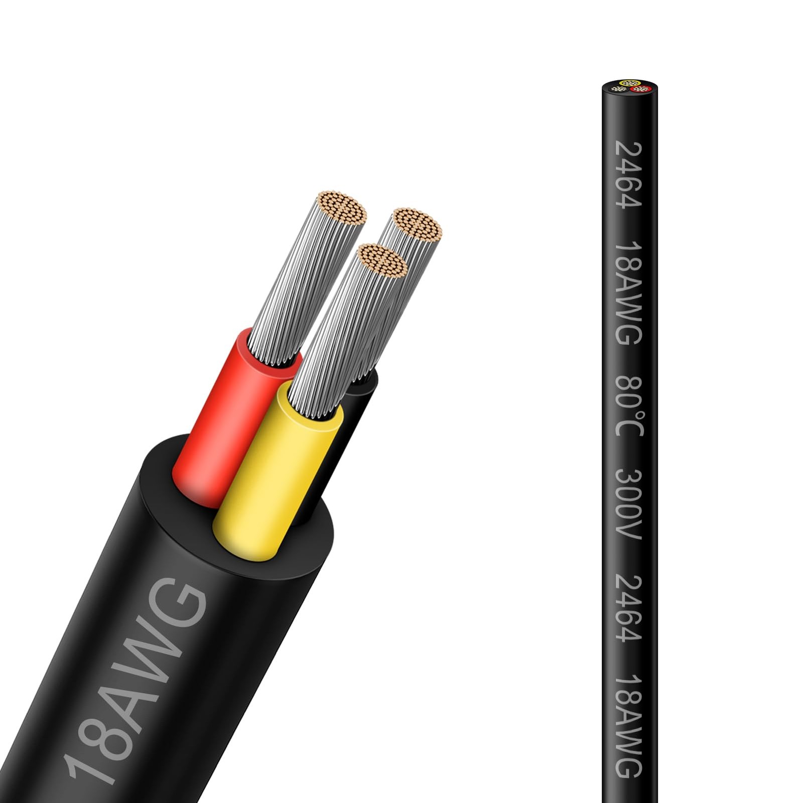 18AWG 3-Conductor Electrical Wire, 50FT Black PVC Stranded Tinned Copper