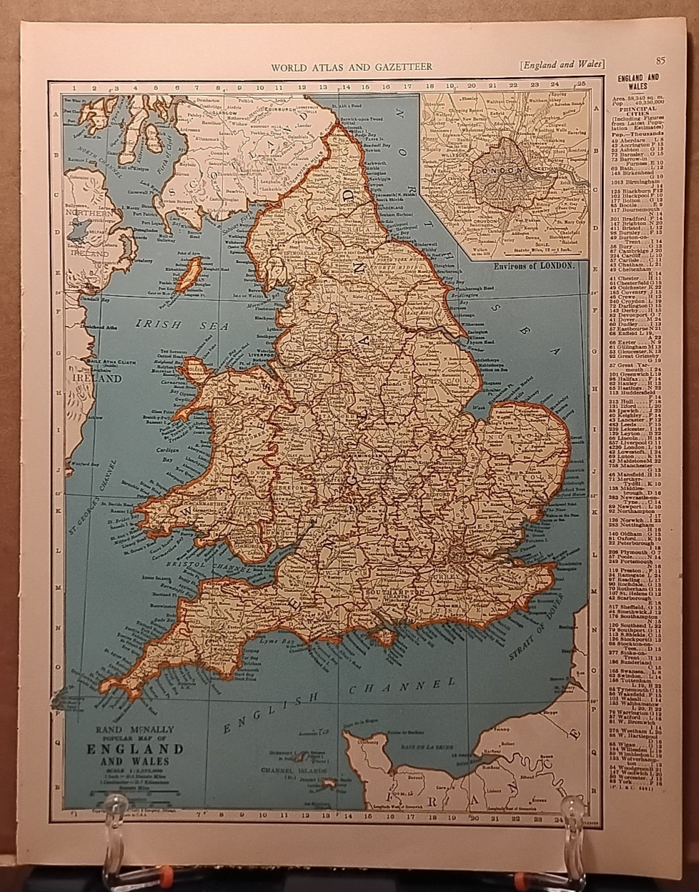 1940 Vintage ENGLAND & WALES Map Antique from Collier's World Atlas & Gazetteer