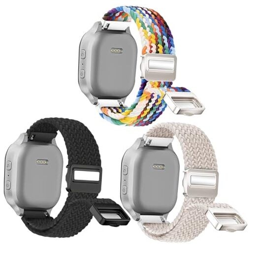  3 Pack Magnetic Braided Bands Compatible with Gabb Black+Rainbow+Starlight