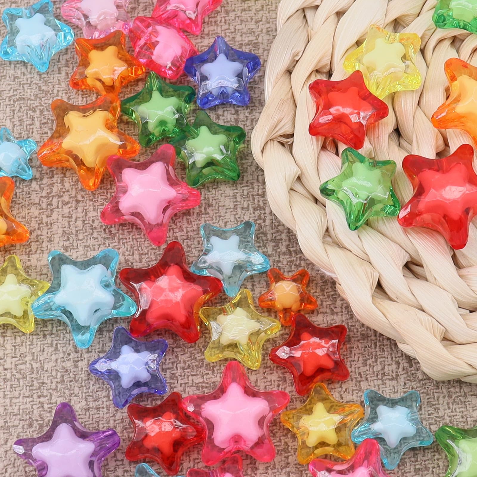 300pcs Acrylic Star Pony Beads Mix 20mm*11mm, 16mm*9mm, 12mm*7mm, Color 