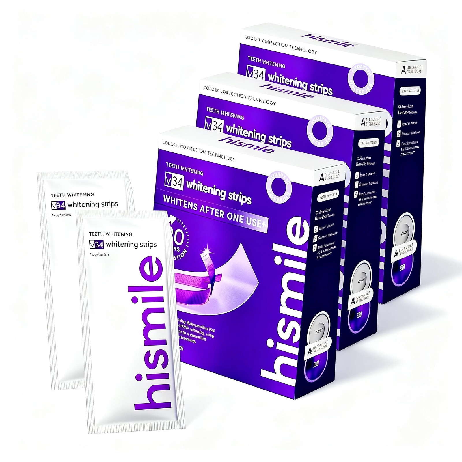 V34 Purple Teeth Whitening Strips – Stain Removal with Whitening & Color Correct