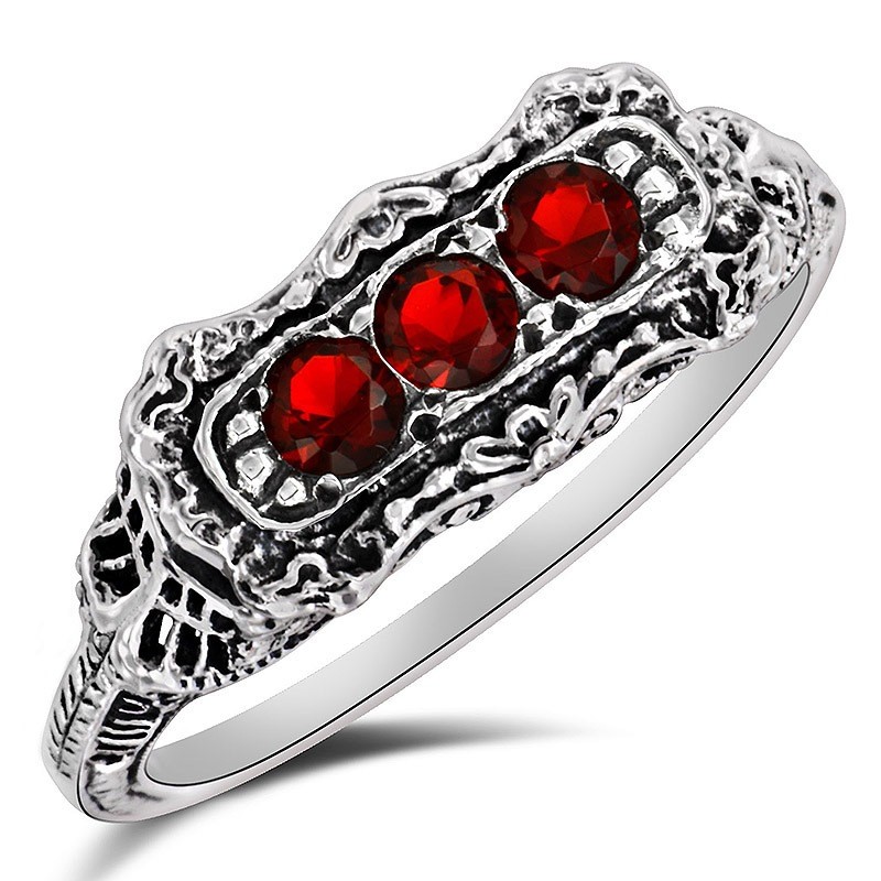 2CT Treated Ruby 925 Solid Sterling Silver Vintage Art Ring Sz 6 XB3-9
