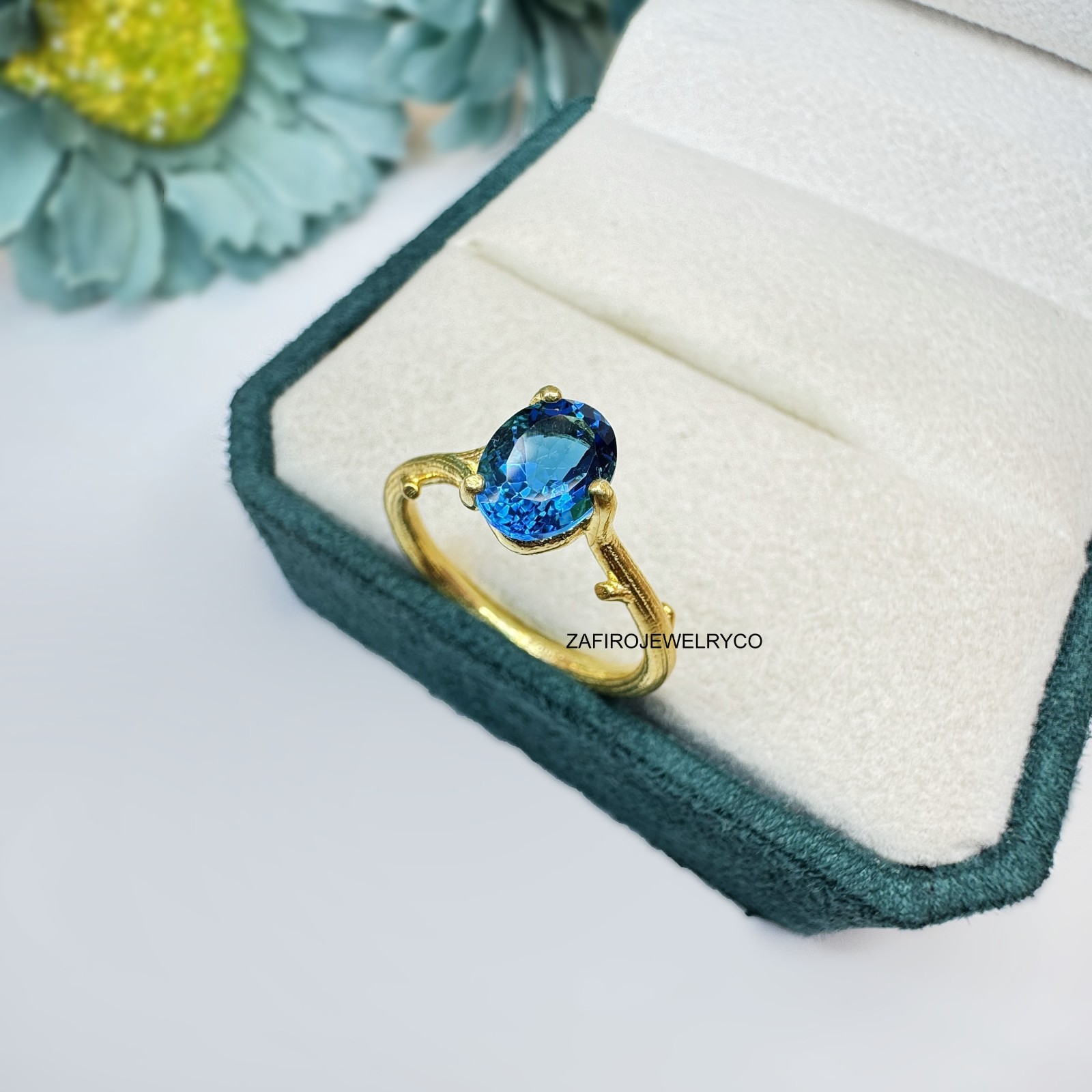 London Blue Topaz Ring, December Birthstone, Solitaire Ring, Lab Created Topaz