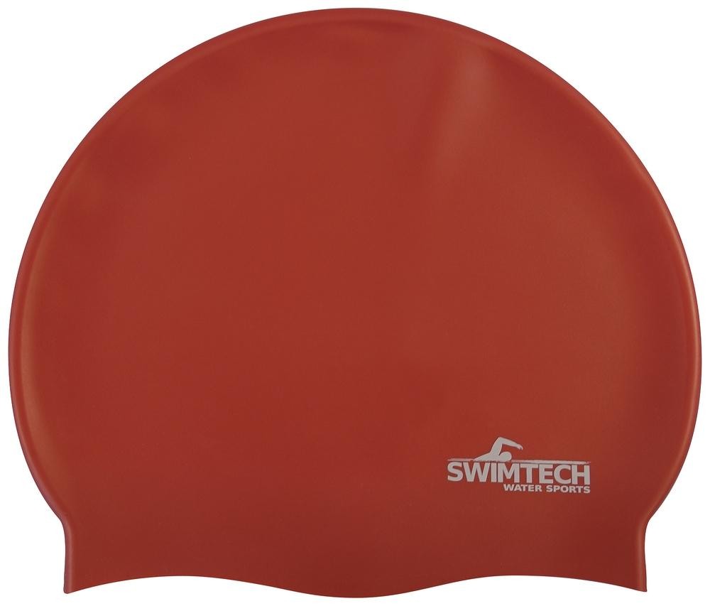 SwimTech Silicone Swim Cap Red Red
