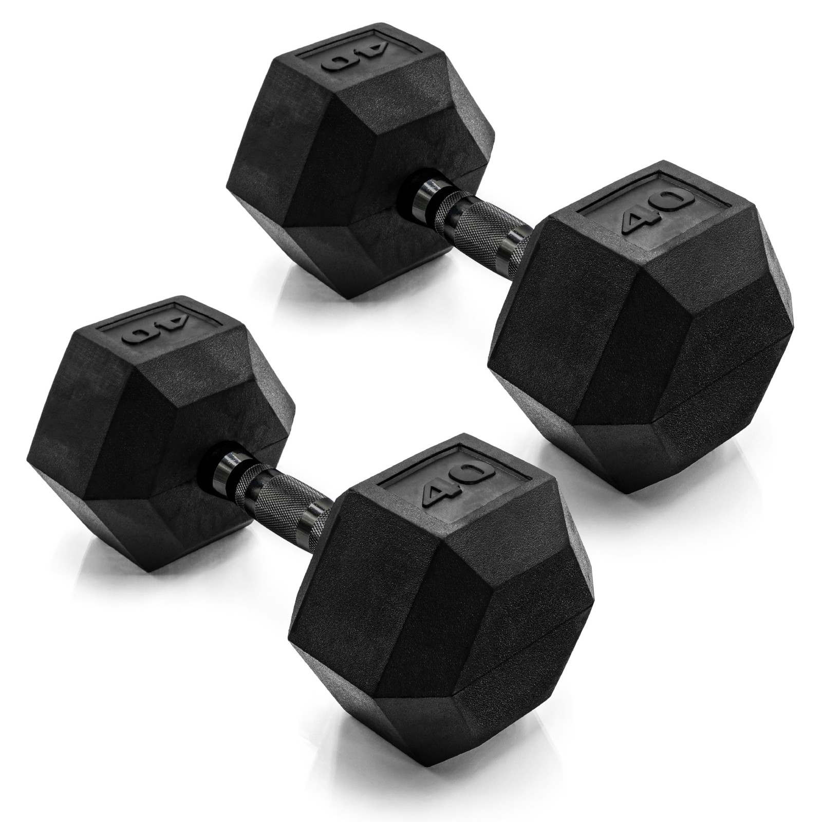 Rubber Coated Hex Dumbbell Hand Weight 40 lb Pair CAP Barbell Black Handle