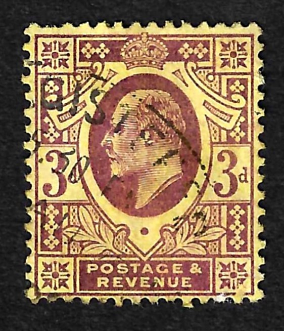 1902 Great Britain King Edward VII SGC #233 "lemon back" 3p used Stamp CV $115