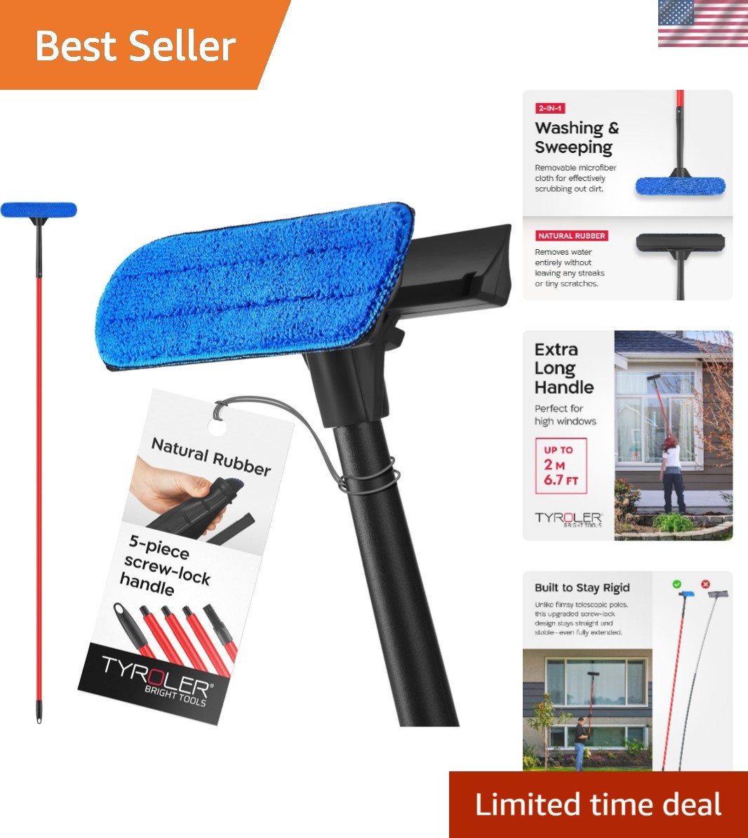 Tyroler Professional Window Squeegee for Home, 12"-80" Long Squeegee for Wind...