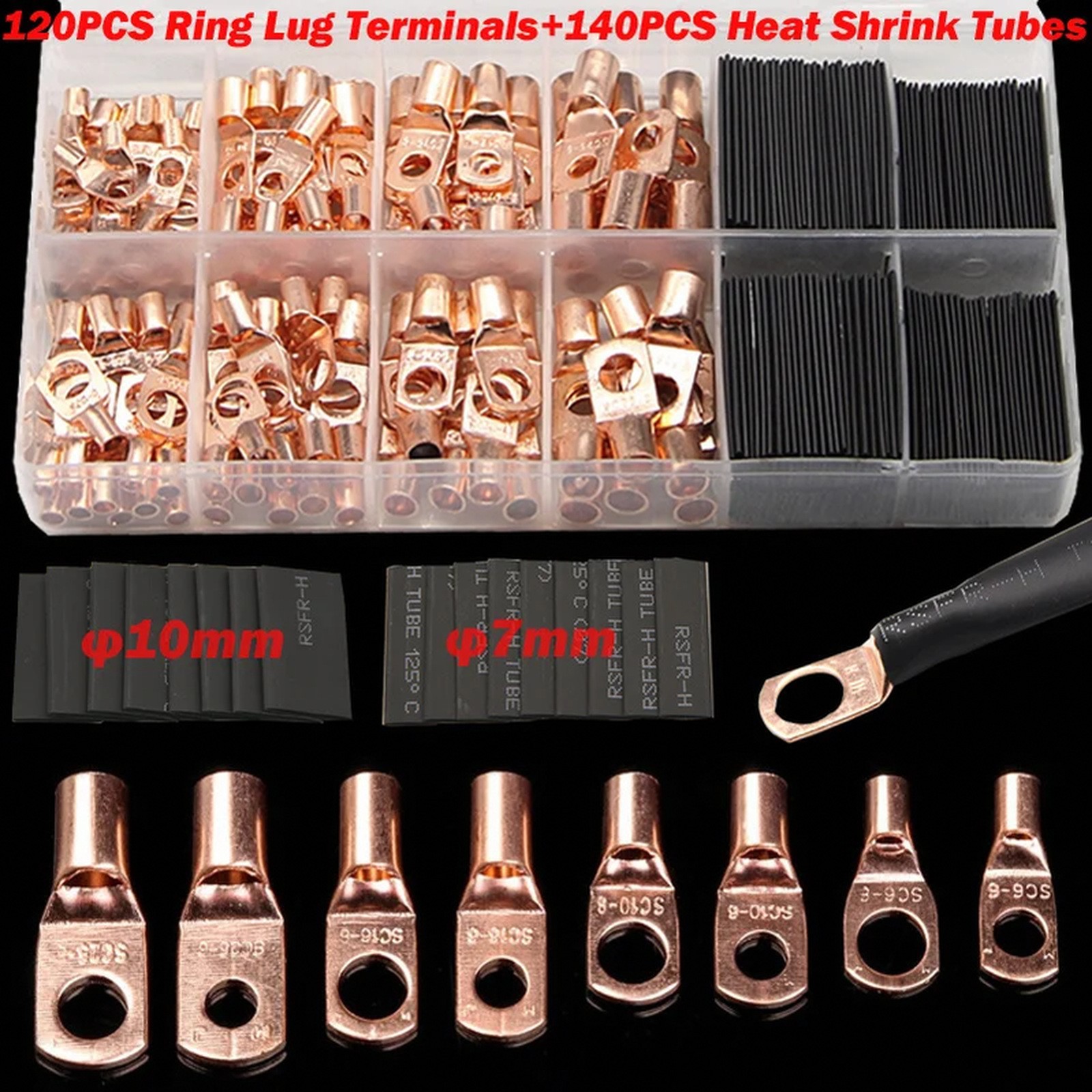 60 240 260CPS Assortment Car Auto Copper Ring Terminal Wire Crimp Connector