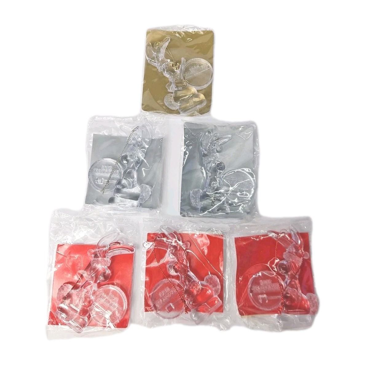 Vtg 1992 Energizer Bunny Battery Lot 6 Christmas Tree Ornaments Clear Plastic 