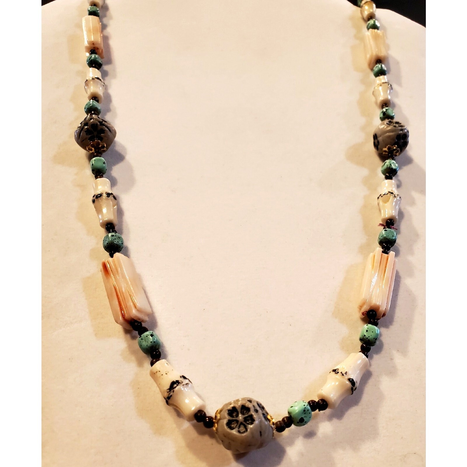 Vintage Boho Long Necklace Southwestern Mixed Bead Chunky Strand Bohemian 33"