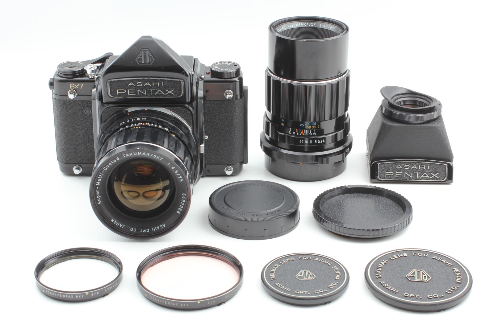 [Exc+5] Pentax 6x7 67 Film Camera Eye Level 75mm 200mm Lens Chimney Finder JAPAN