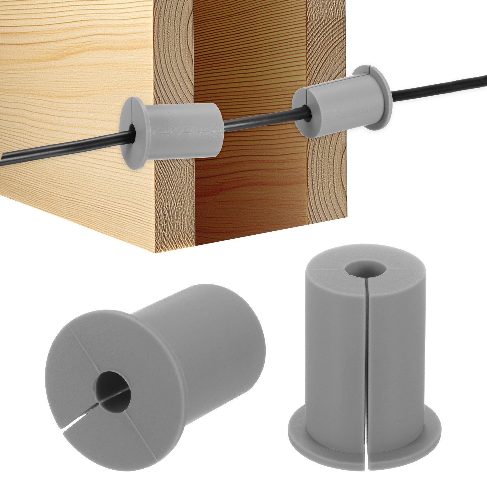 2pcs Cable Routing Kit for 1" Wall Hole 38mm Length Wall Grommet Grey