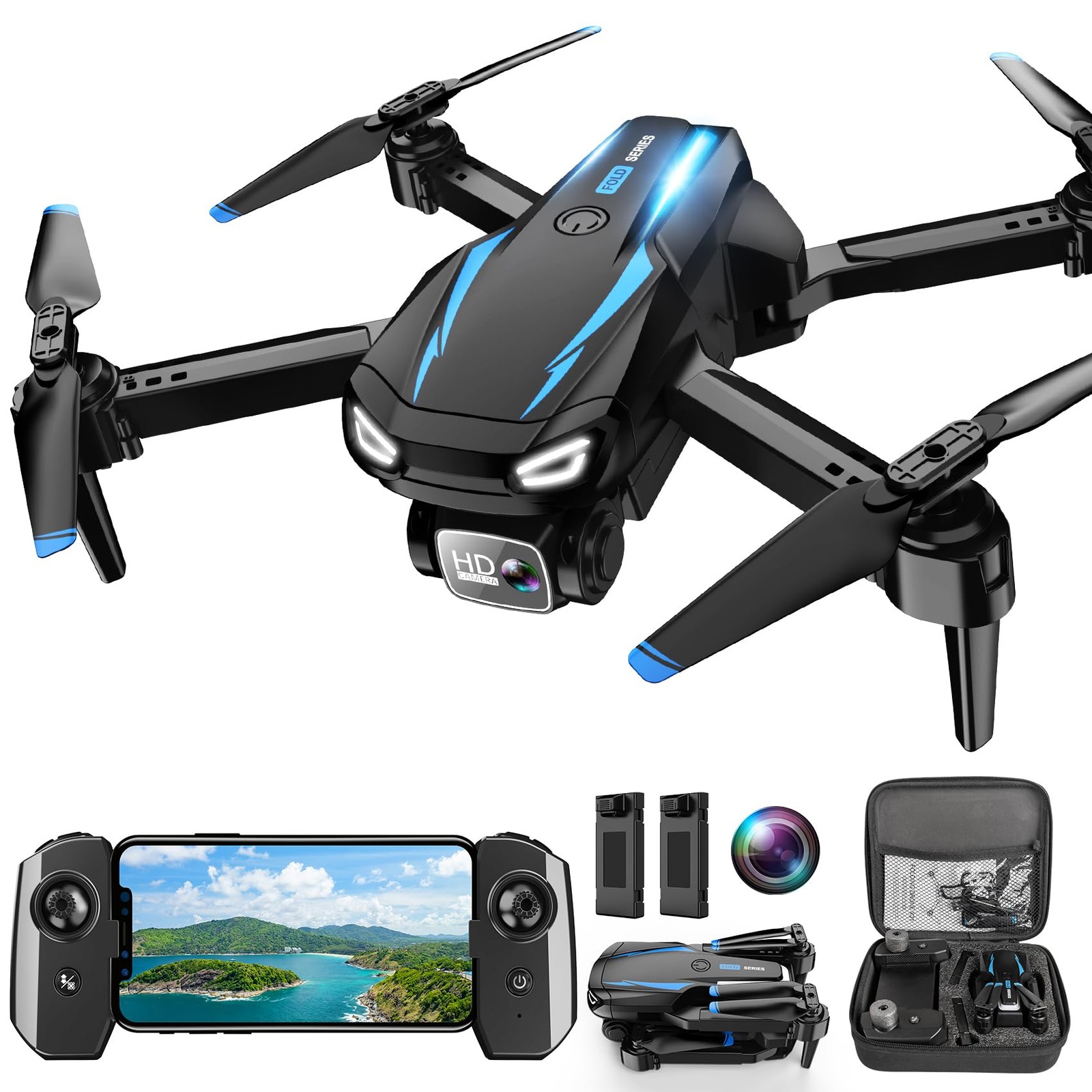 Drone with Camera, 1080P HD FPV Foldable Drone for Kids Adults Beginners, Bru...