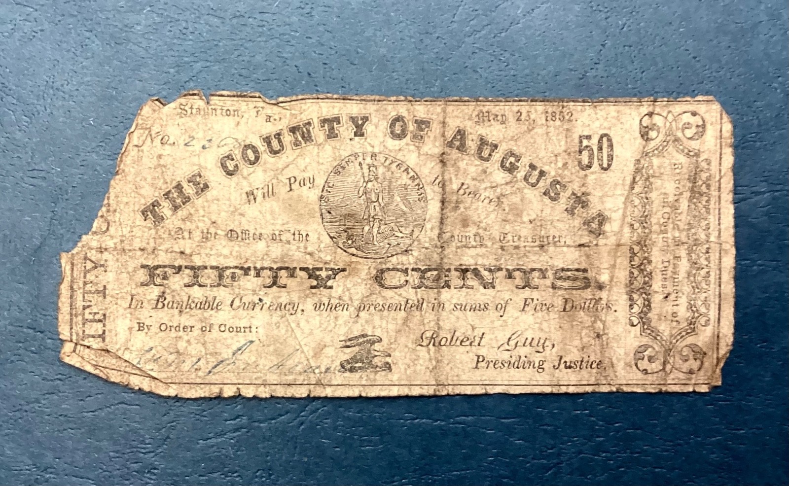 ~1862  50 Cents The County of Augusta - Virginia - Civil War Fractional Currency