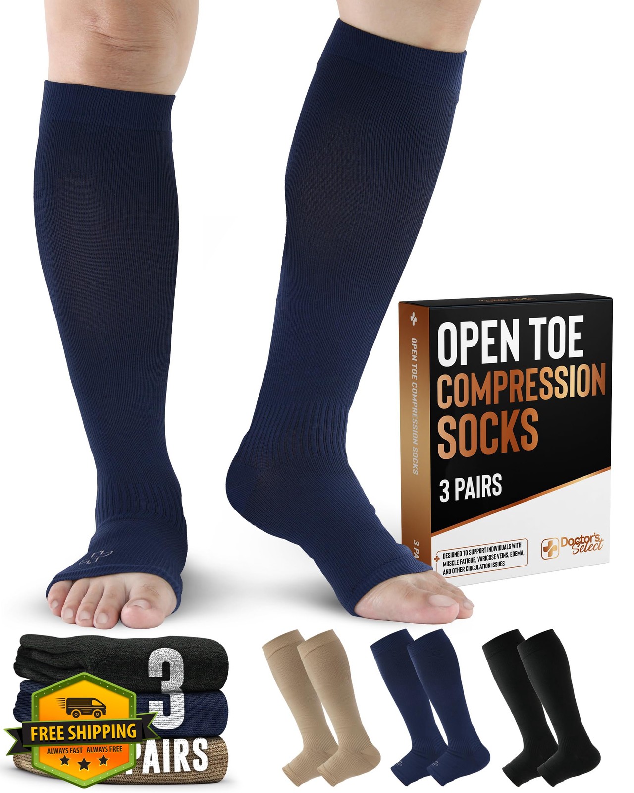 Doctor's Select 3 Pair Copper Compression Socks 20-30mmHg