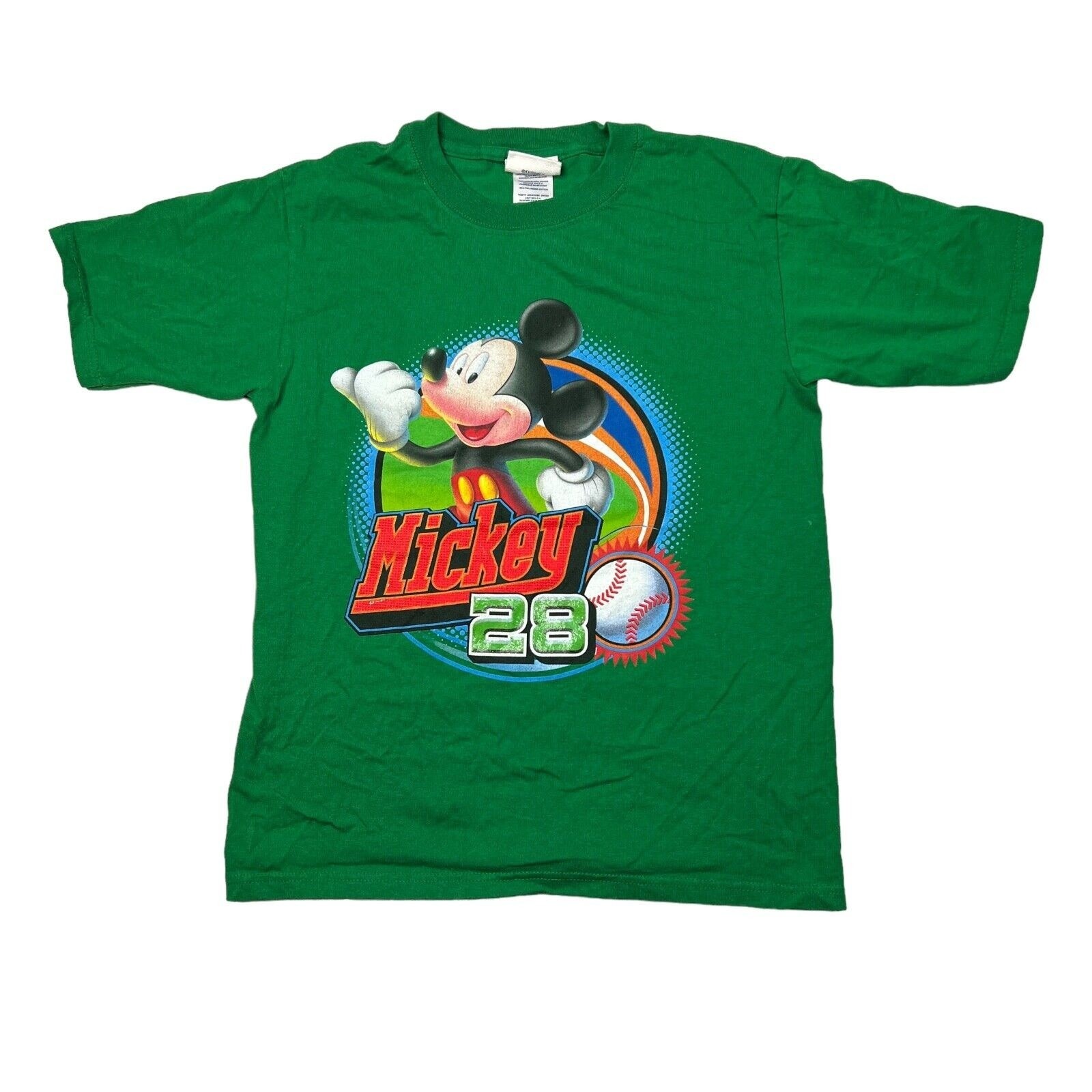 World of Disney Y2K Mickey Mouse 28 Baseball Graphic T-Shirt Green Youth Large
