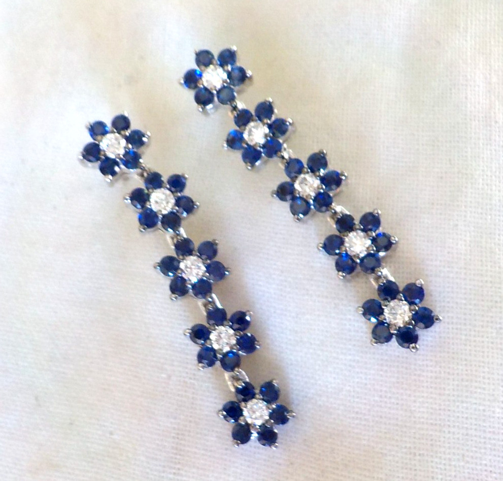 18k White Gold Flex Drop Sapphire Diamond Earrings - 6.10 gms, 1.25 in, 1.55 ctw