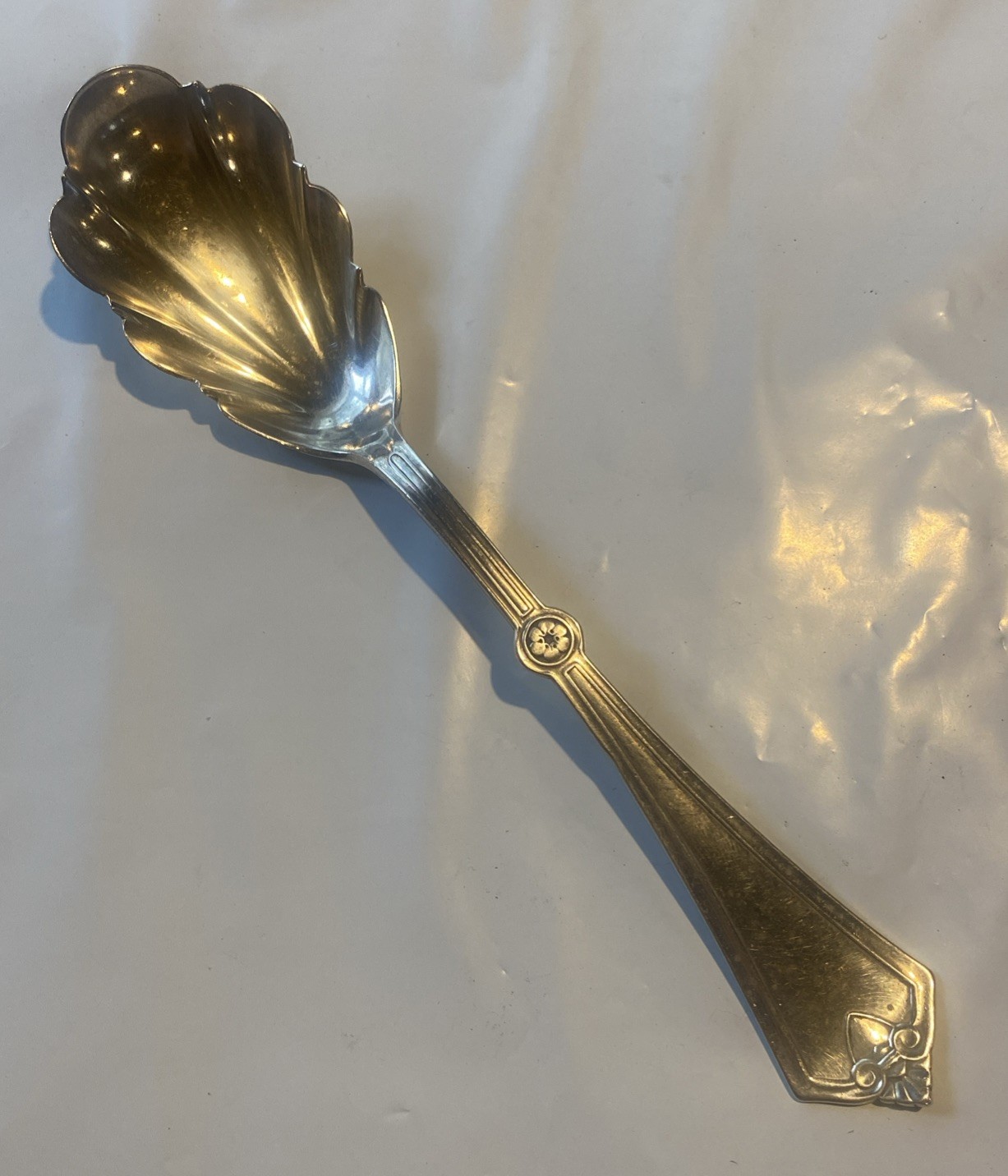 Antique Bigelow & Kennard Sterling Silver Shell Sugar Spoon