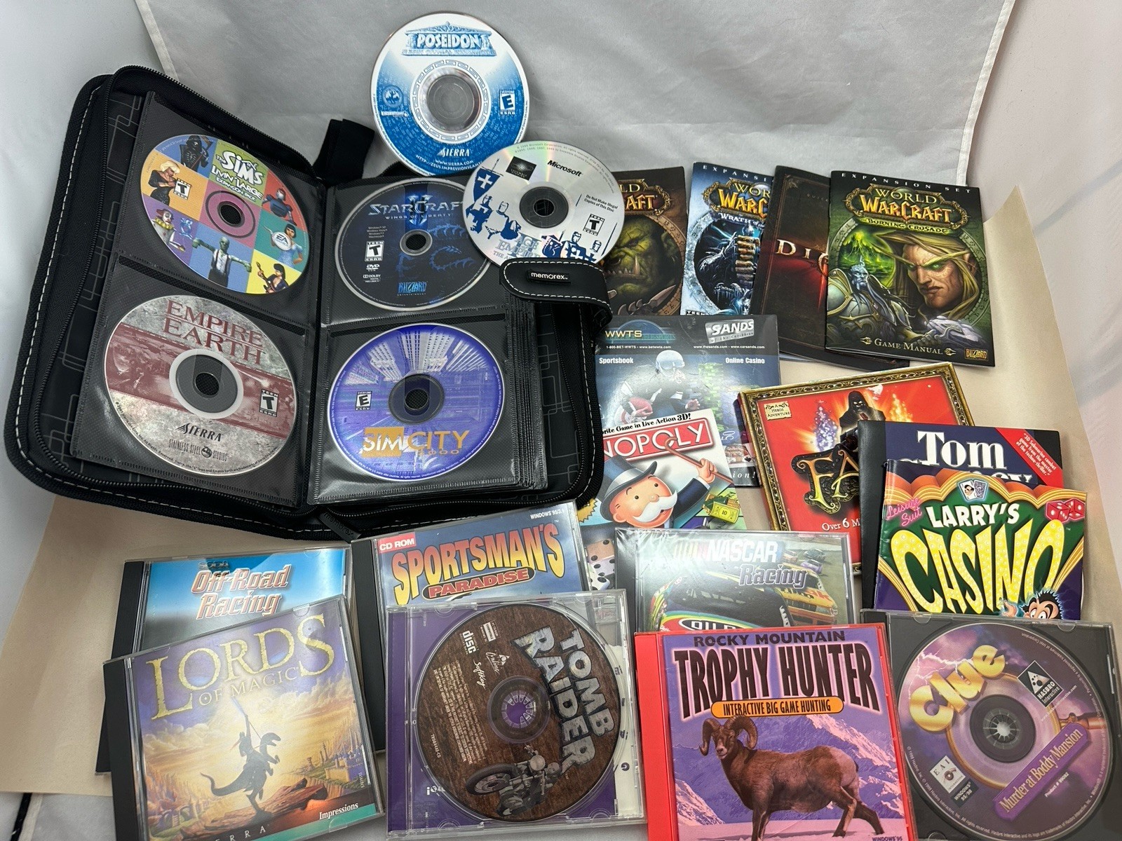 PC CD Rom Mixed Lot VTG Computer Games, Manuals Sim City StarCraft WOW Sims More