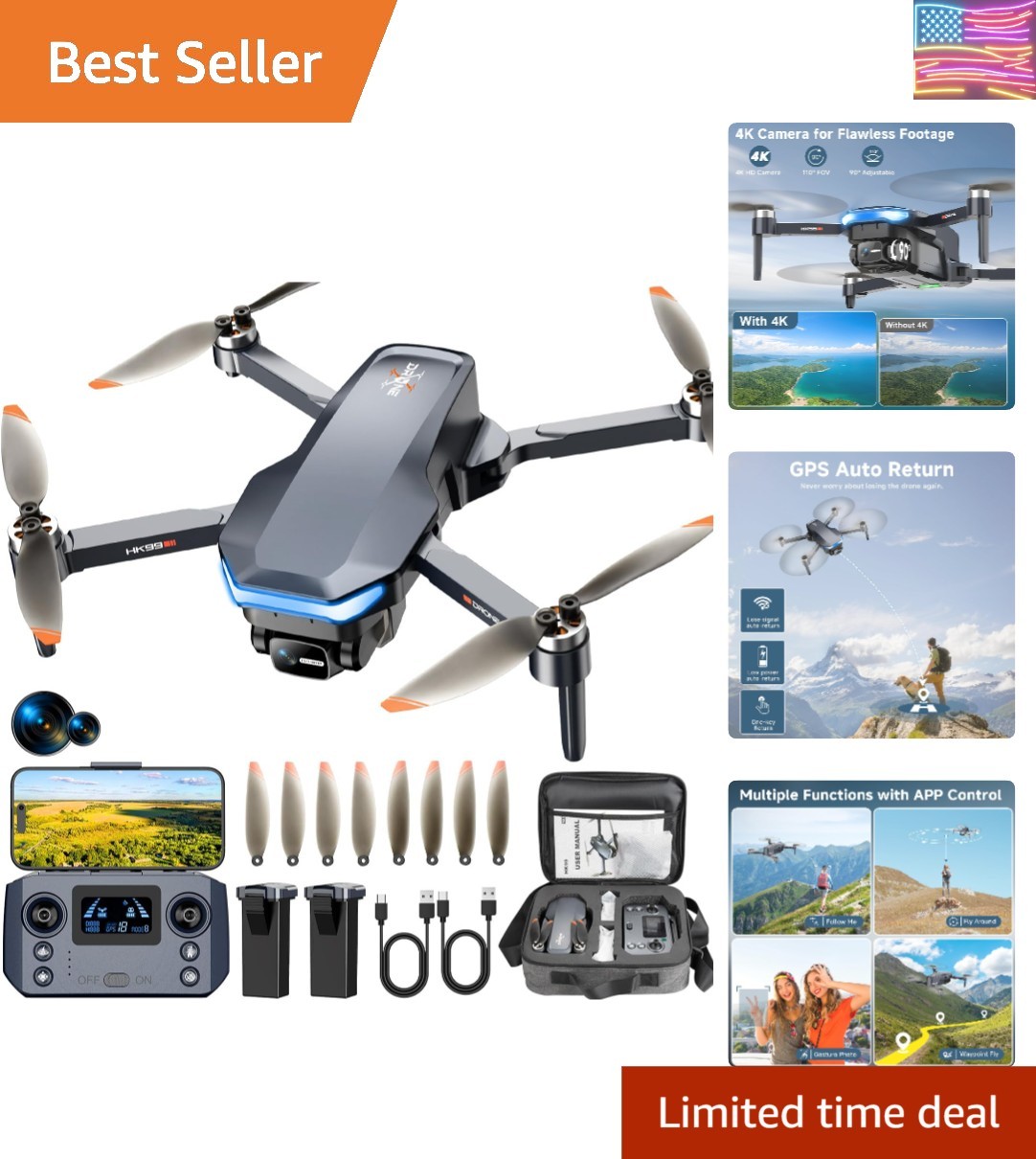 GPS Drone with 4K Camera for Adults, Foldable RC Quadcopter with 1312ft Range...