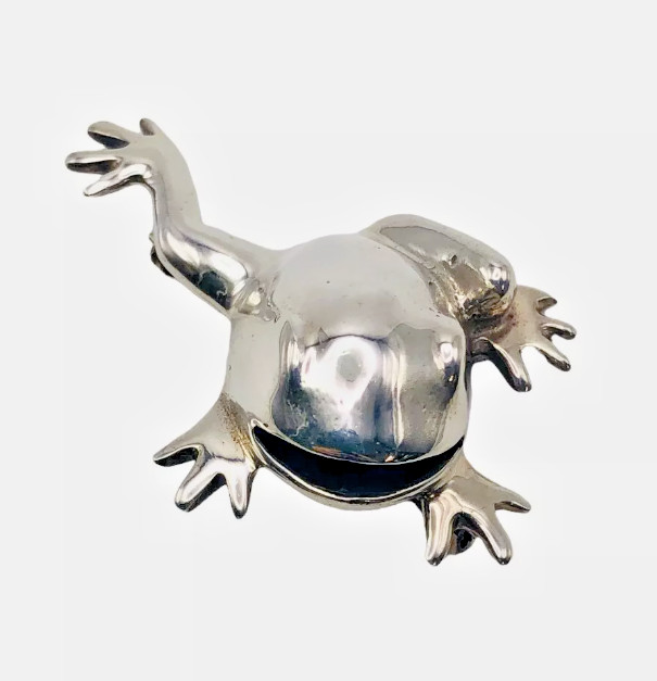 925 Sterling Silver Mexico Jumping Leaping Frog Open Mouth Brooch Pin -Heavy 16g