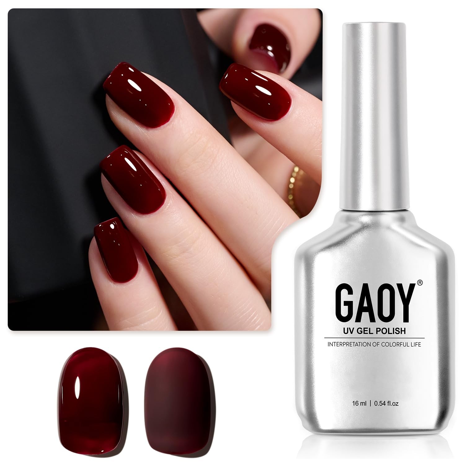 GAOY Dark Red Gel Nail Polish, 16ml 0.54 Fl Oz (Pack of 1), Alluring Wine 