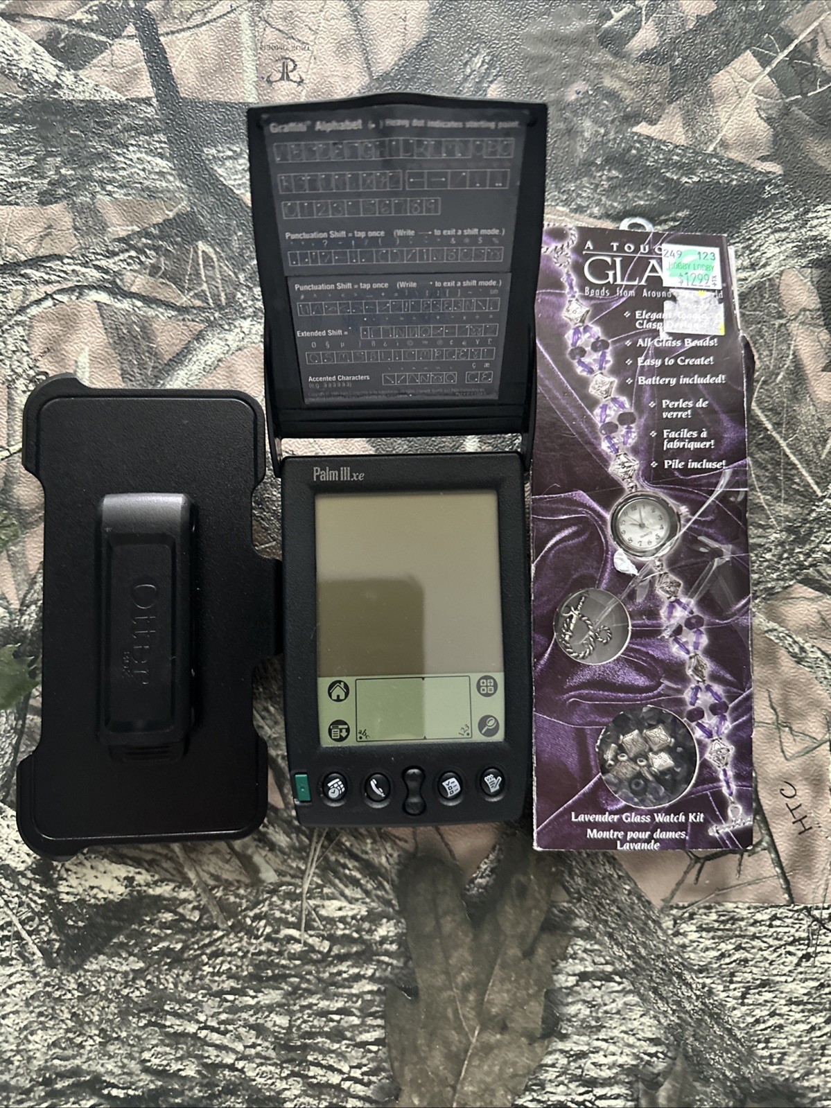 Bundled 3 Items Palm III Xe , Lavender Glass Watch kit, Otter Clip Case