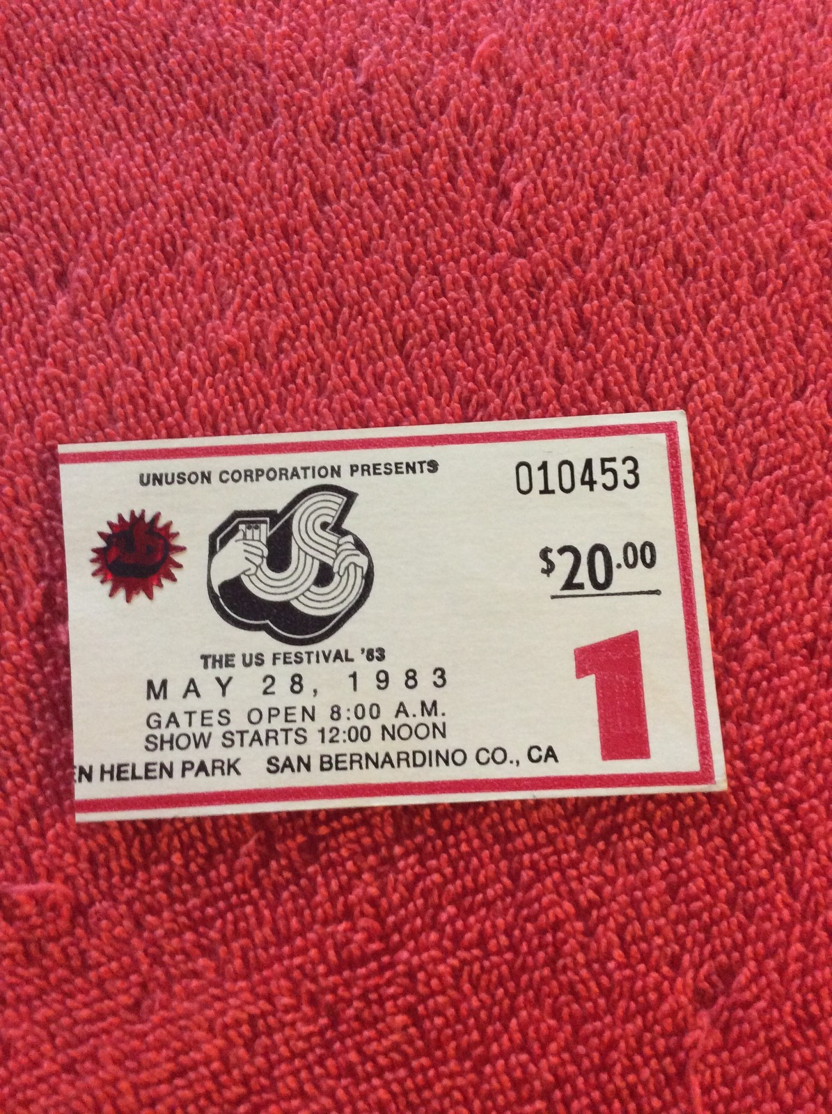US FESTIVAL 1983 CONCERT TICKET STUB NEW WAVE DAY STRAY CATS CLASH MEN AT WORK