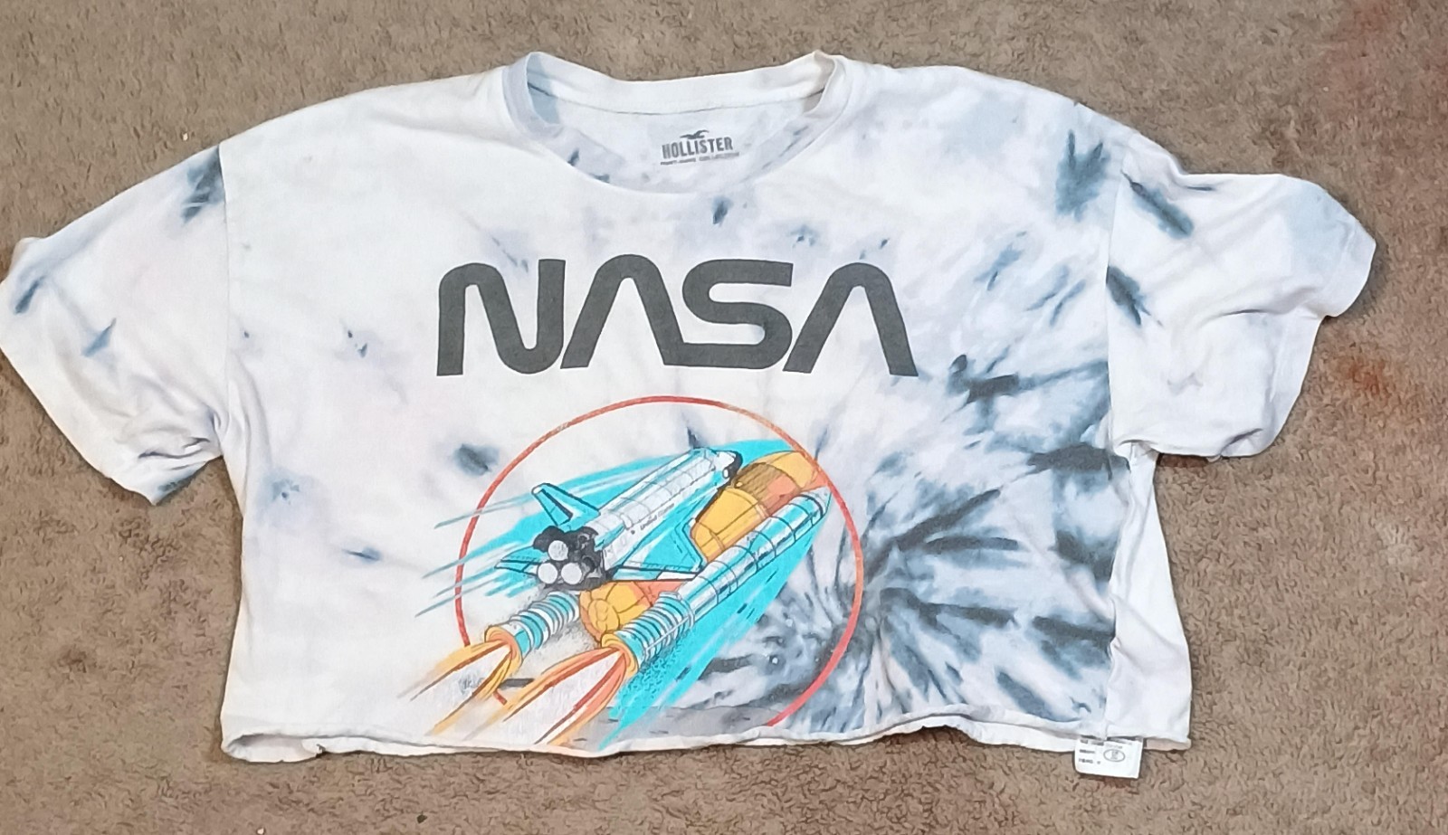 Hollister/Crop Top/Womens/Small/Blue White Tie Dye NASA Graphic Soft Grunge Spac