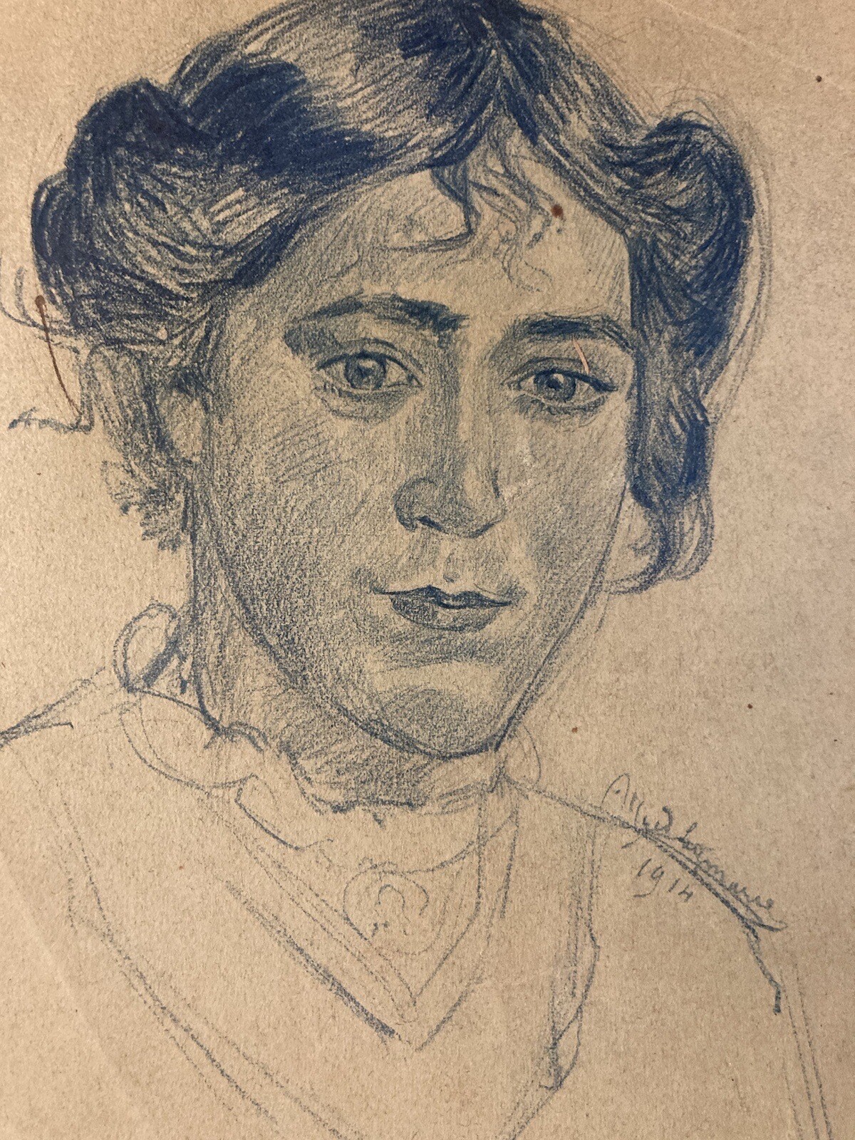 Drawing Alfred Leymarie Portrait Pencil Paper Woman 1914 At Deco Etude Signed
