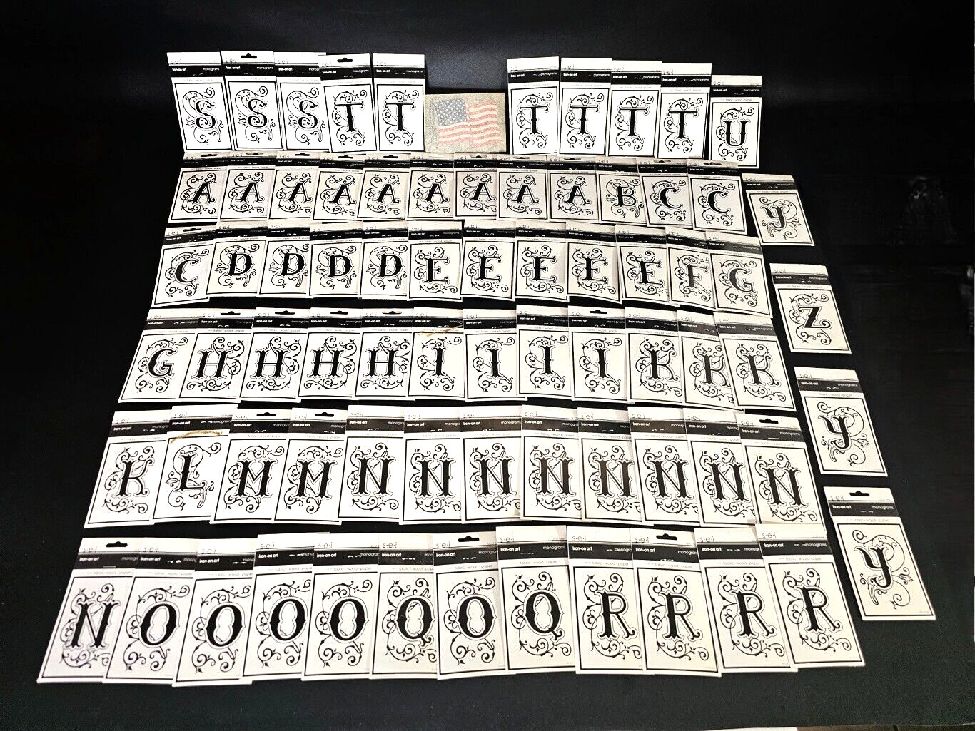 76 Lot S E I iron-on Art Monograms for Fabric - Wood - Paper 3.5"x2.5"