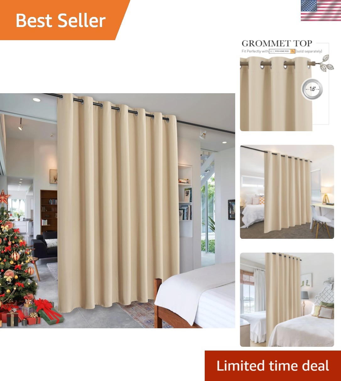 Wall Divider Curtain for Living Room, Noise Reduction Privacy Curtain with An...
