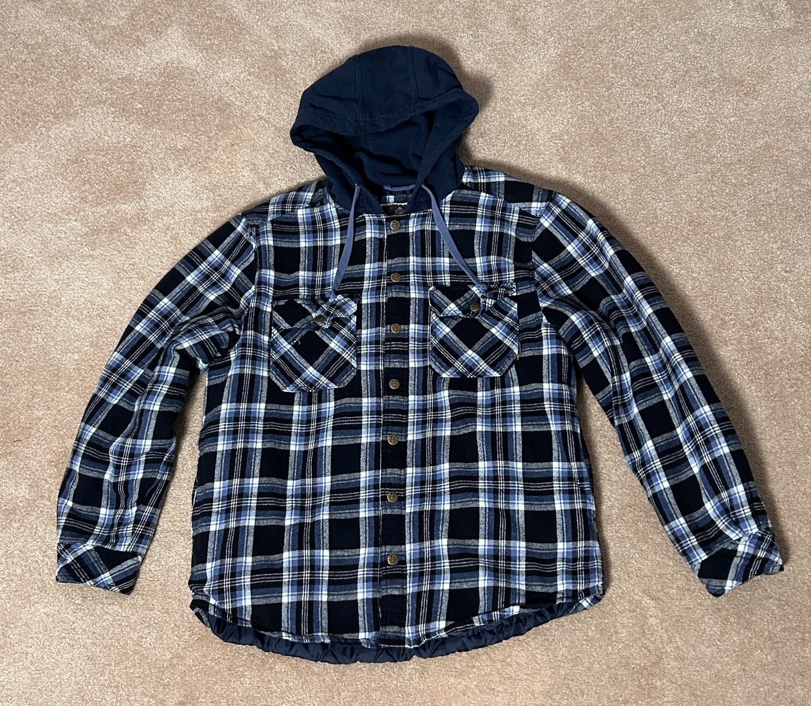 Legendary Outfitters Jacket Men Size Medium Blue Plaid Flannel Quilt Lined VGC