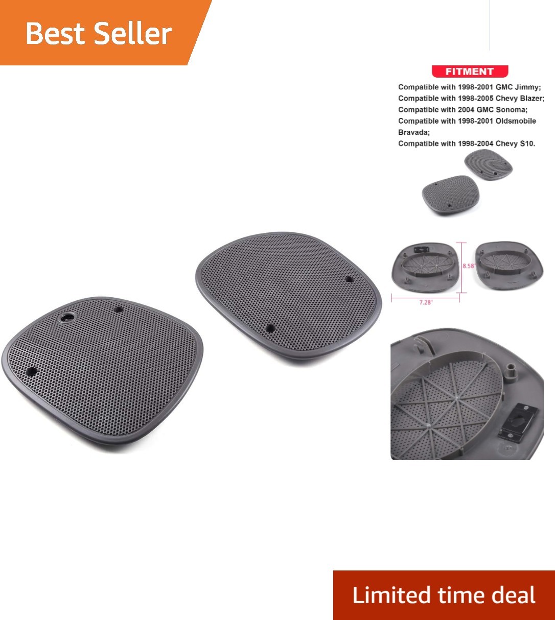 Optimized Gray Dash Speaker Grille Covers for Chevy S10 Blazer/GMC Jimmy 98-05