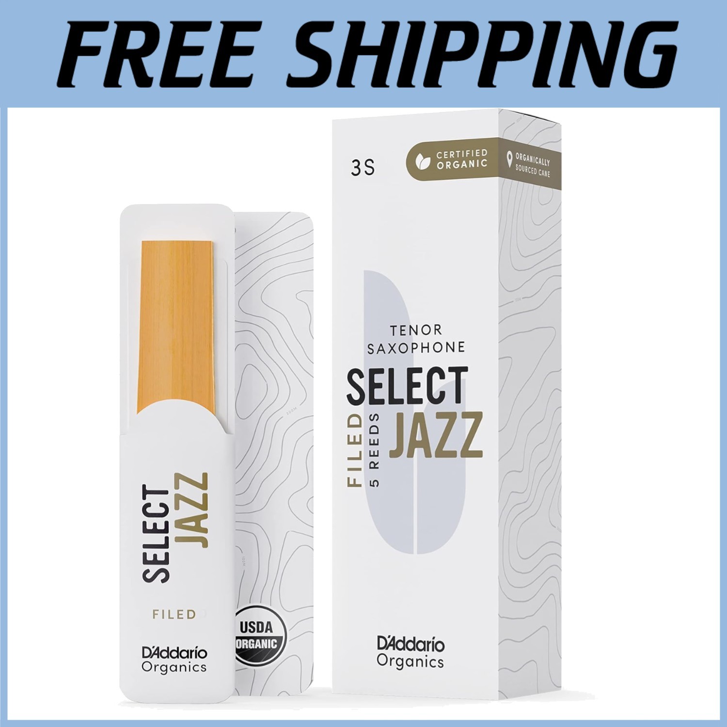 D'Addario Organic Select Jazz Reeds - Tenor Sax - 5 Pack