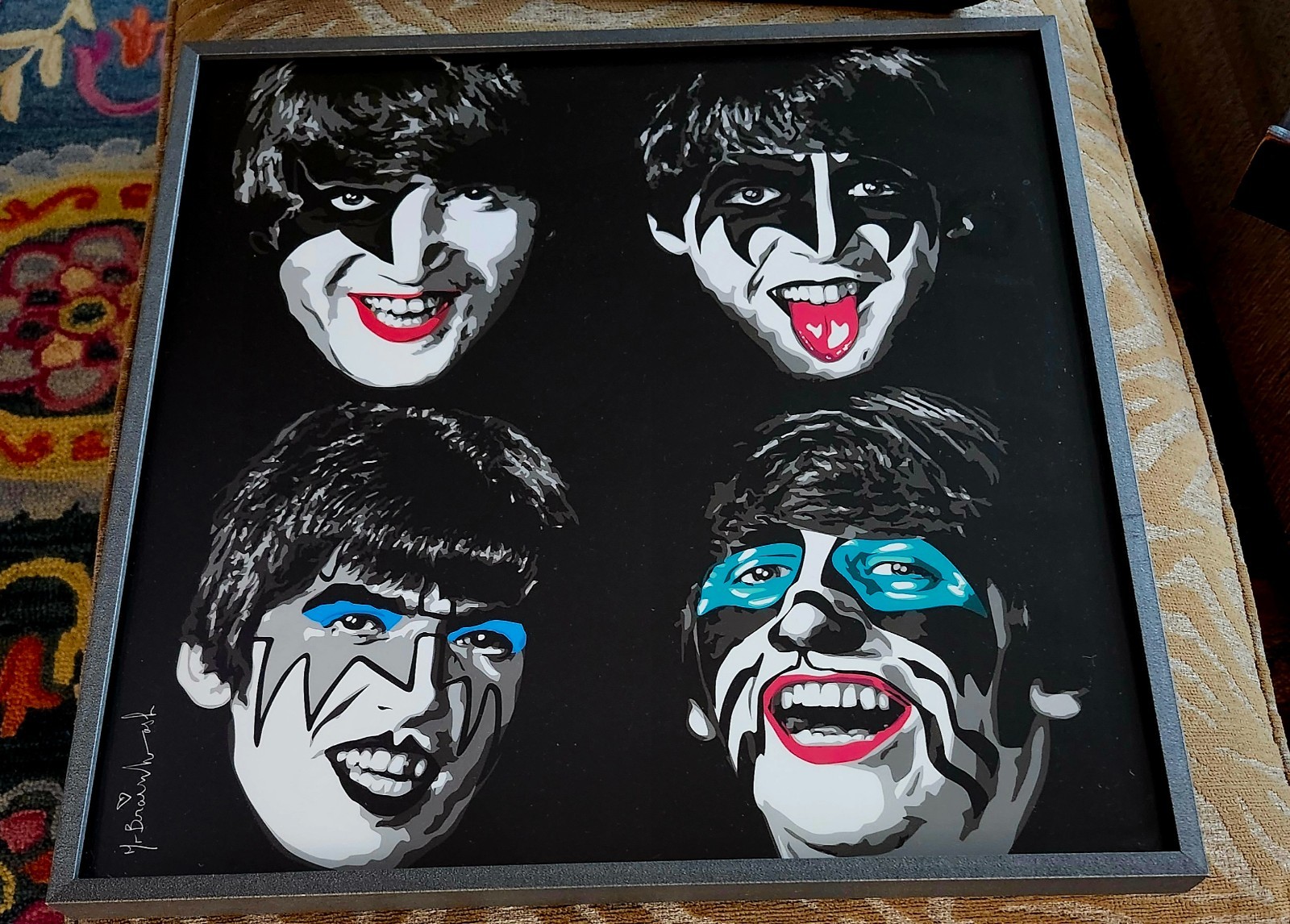 MR. BRAINWASH - KISS THE BEATLES - ORIGINAL FRAMED POP ART PRINT - 21" X 21"