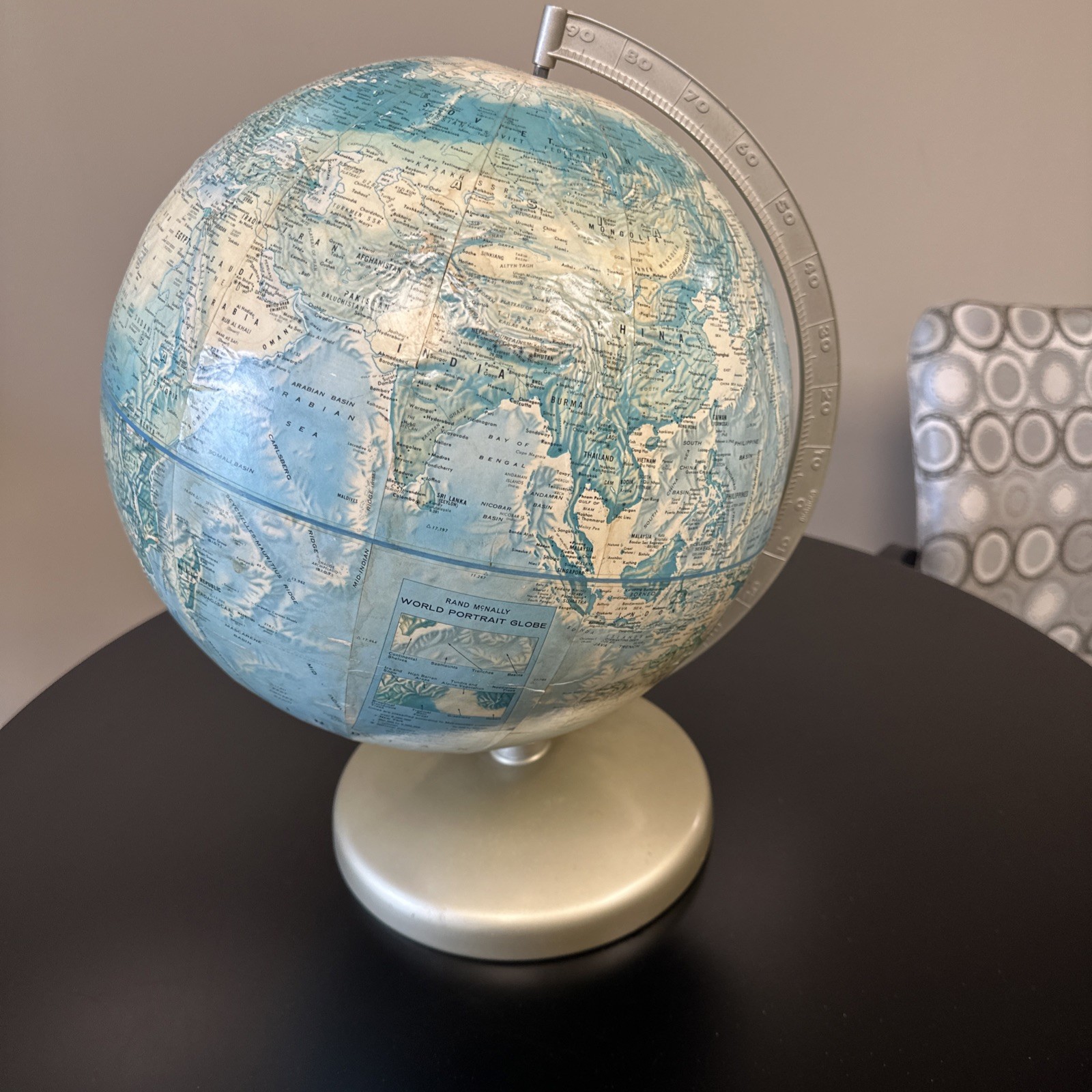 Vintage Rand McNally World Portrait Globe With Raised Geography