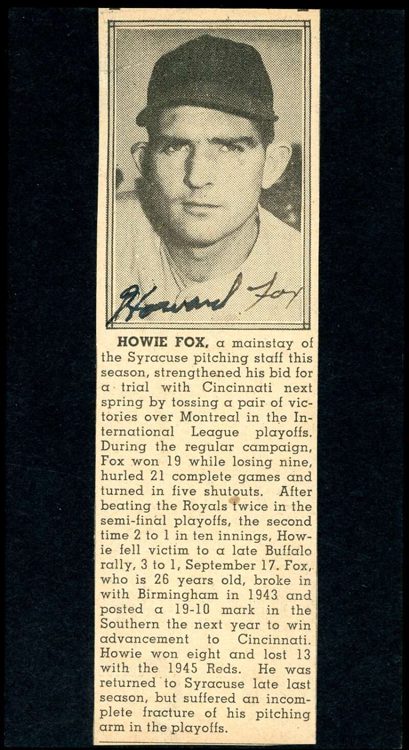 Howie Fox JSA Cert Signed 2x7 Newspaper Photo Autograph