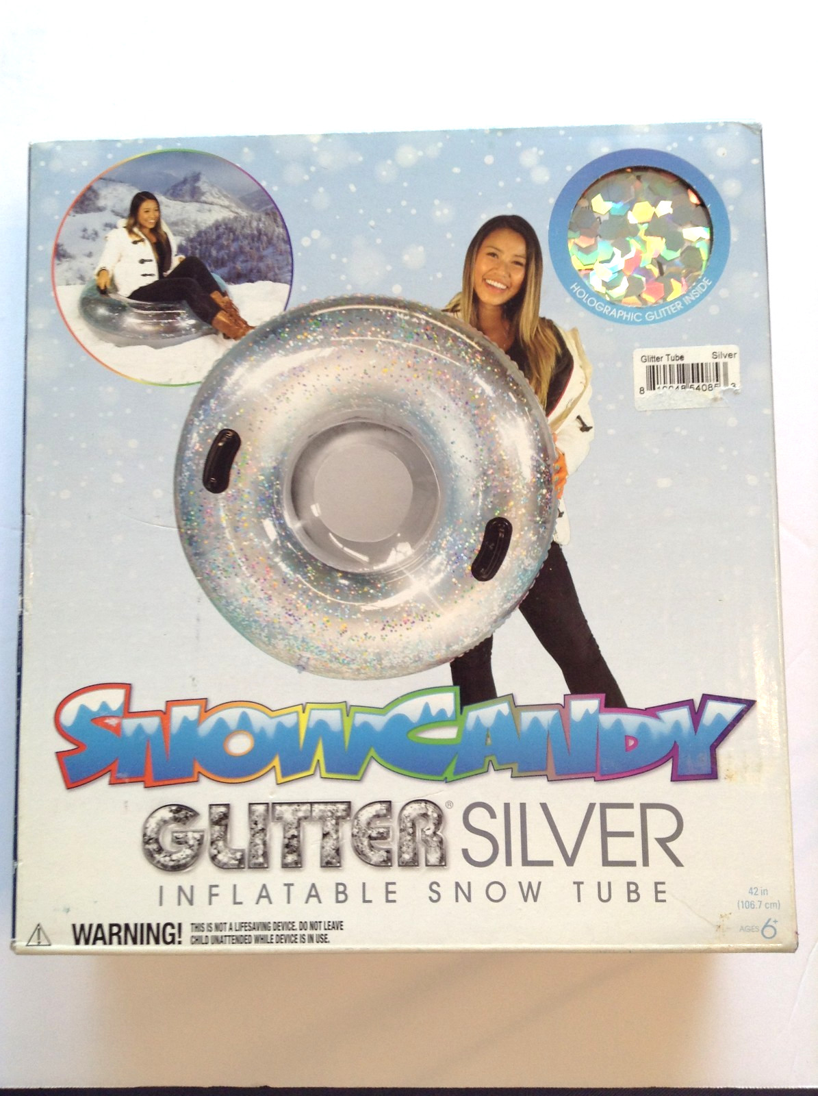 SnowCandy Glitter Silver Inflatable Snow Tube 42" Up to 250lbs Age 6+ NEW