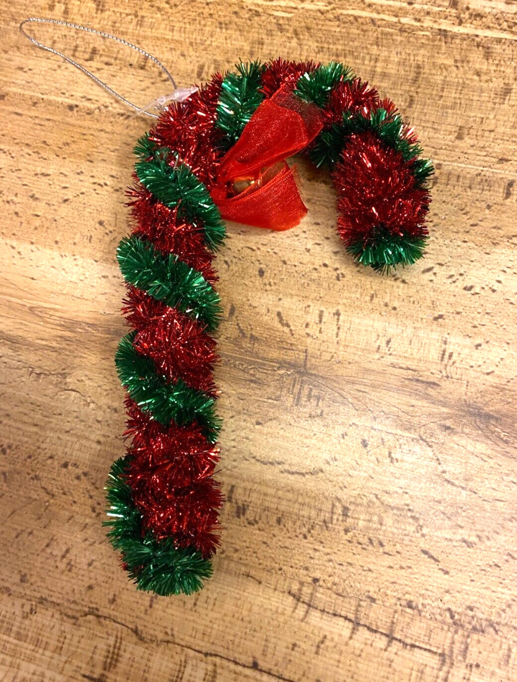 Plastic Christmas Candy Cane Green & Red Tinsel Decorations 6"