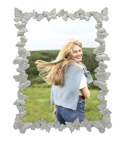 Silver Butterfly Photo Frame / 5x7 In | For Vertical and Horizontal 5” x 7”