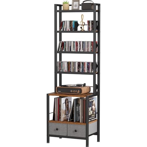 DVD Storage Vinyl Record Storage Rack, 6-Tier CD Rack Tower with Drawers for 