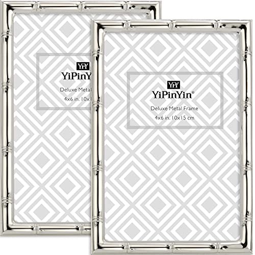 4x6'' Bamboo Detail Designs Metal Picture Frame 2pack, 4x6Inch 2PK Silver