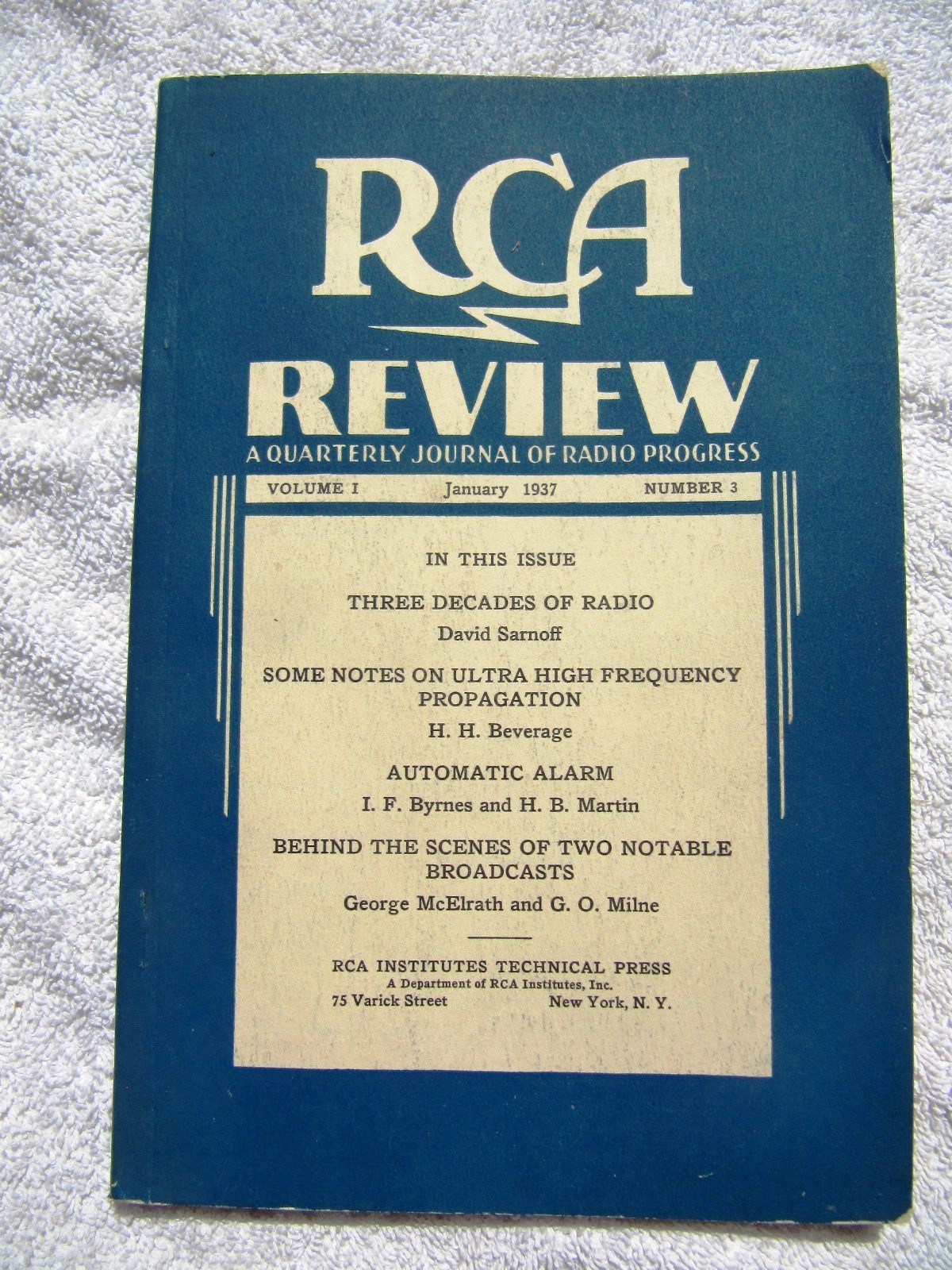 January 1937 RCA REVIEW Journal RADIO PROGRESS Ultra-High Frequency Broadcasts