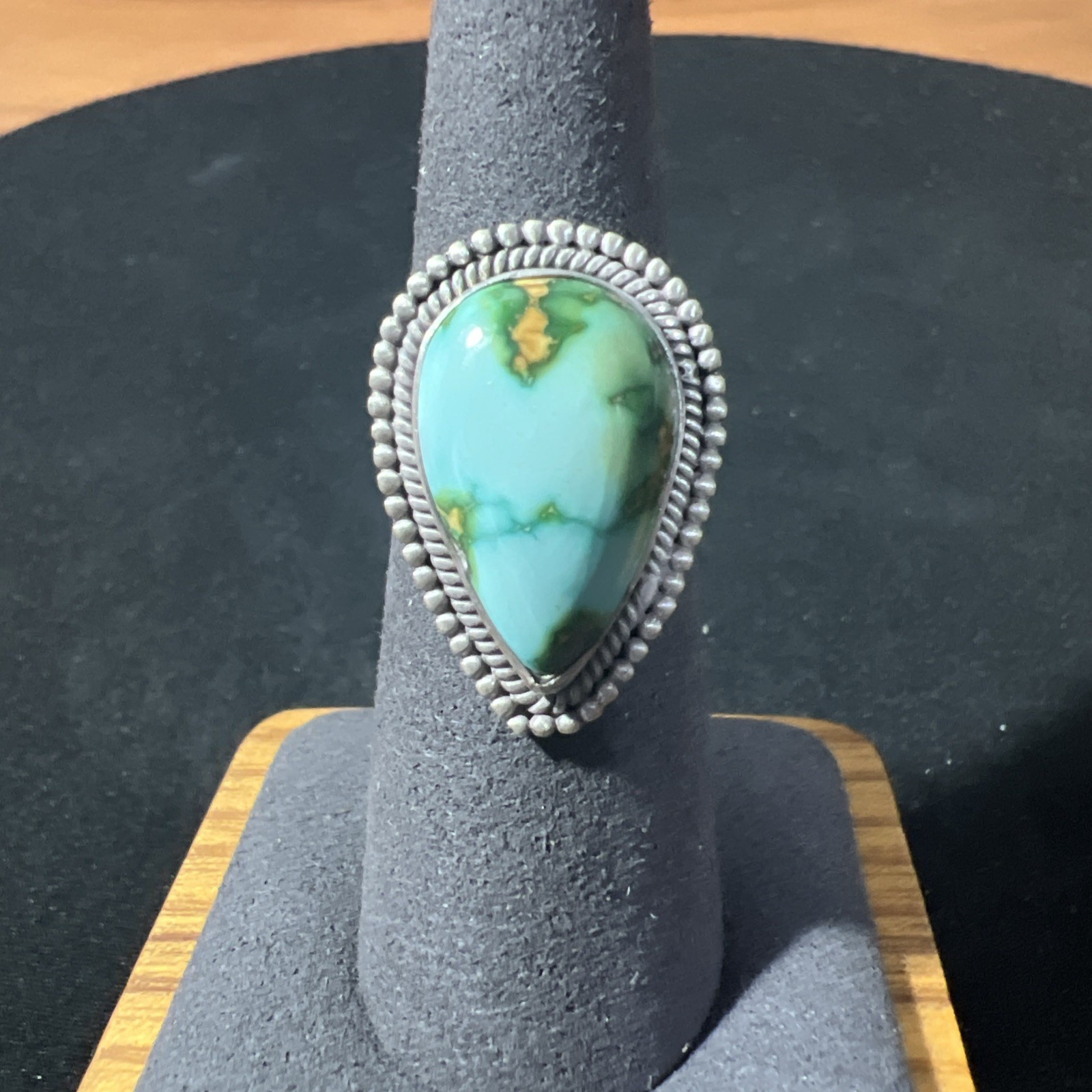 Sterling Silver Sonoran Mountain Gold Turquoise Adjustable Ring Size 6-8